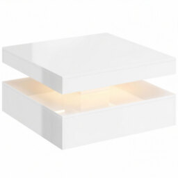 HOMCOM LED Coffee Table with Storage, 2-Tier Modern Centre Table with Open Shelf and Remote for Living Room, High Gloss White - thumbnail 1