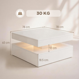 HOMCOM LED Coffee Table with Storage, 2-Tier Modern Centre Table with Open Shelf and Remote for Living Room, High Gloss White - thumbnail 3