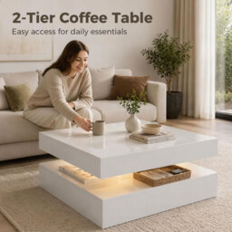 HOMCOM LED Coffee Table with Storage, 2-Tier Modern Centre Table with Open Shelf and Remote for Living Room, High Gloss White - thumbnail 6