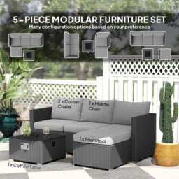 Outsunny Five Piece Rattan Garden Furniture Set with Gas Fire Pit Table and Footstool - Grey - thumbnail 4
