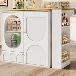 Bar Table with Storage Shelves, 360° Rotating Dining Table & Sideboard with Metal Handles, Space-Saving, 204x39x105 cm, White - Aosom UK - thumbnail 7