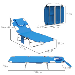 Outsunny Foldable Sun Lounger Set of 2 with Reading Hole, Portable Sun Lounger with 5 Level Adjustable Backrest, Reclining Lounge Chair - Aosom UK - thumbnail 3