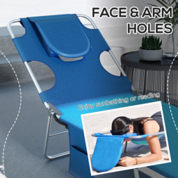 Outsunny Foldable Sun Lounger Set of 2 with Reading Hole, Portable Sun Lounger with 5 Level Adjustable Backrest, Reclining Lounge Chair - Aosom UK - thumbnail 5
