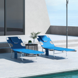 Outsunny Foldable Sun Lounger Set of 2 with Reading Hole, Portable Sun Lounger with 5 Level Adjustable Backrest, Reclining Lounge Chair - Aosom UK - thumbnail 2
