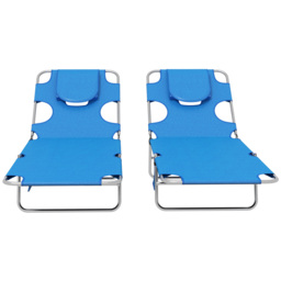 Outsunny Foldable Sun Lounger Set of 2 with Reading Hole, Portable Sun Lounger with 5 Level Adjustable Backrest, Reclining Lounge Chair - Aosom UK - thumbnail 8