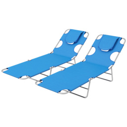 Outsunny Foldable Sun Lounger Set of 2 with Reading Hole, Portable Sun Lounger with 5 Level Adjustable Backrest, Reclining Lounge Chair - Aosom UK - thumbnail 1