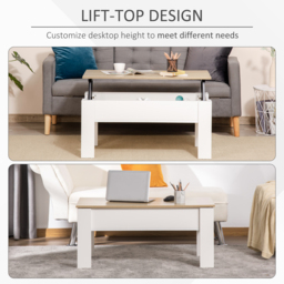 HOMCOM Lift Top Coffee Table with Hidden Storage Compartment, Lift Tabletop Pop-Up Center Table for Living Room - Aosom UK - thumbnail 4