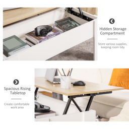 HOMCOM Lift Top Coffee Table with Hidden Storage Compartment, Lift Tabletop Pop-Up Center Table for Living Room - Aosom UK - thumbnail 5