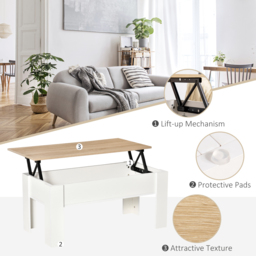 HOMCOM Lift Top Coffee Table with Hidden Storage Compartment, Lift Tabletop Pop-Up Center Table for Living Room - Aosom UK - thumbnail 6