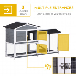 PawHut Wooden 2-Tier Rabbit Hutch w/ Tray Ramp Grey - thumbnail 4