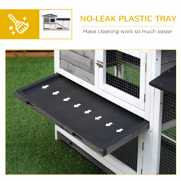 PawHut Wooden 2-Tier Rabbit Hutch w/ Tray Ramp Grey - thumbnail 6