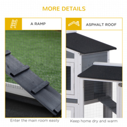 PawHut Wooden 2-Tier Rabbit Hutch w/ Tray Ramp Grey - thumbnail 7