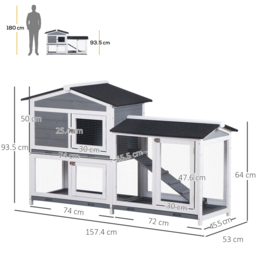 PawHut Wooden 2-Tier Rabbit Hutch w/ Tray Ramp Grey - thumbnail 3