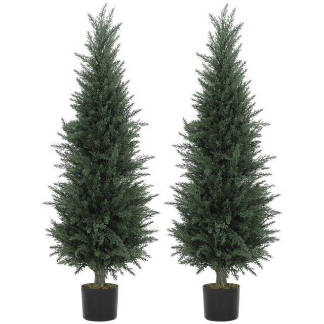 HOMCOM Set of 2 Decorative Artificial Plant, 120 cm Cypress Tree with 638 Leaves in Pot, UV-Resistant Plastic Fake Tree for Indoor Outdoor Home Office - image 1