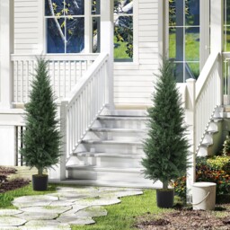 HOMCOM Set of 2 Decorative Artificial Plant, 120 cm Cypress Tree with 638 Leaves in Pot, UV-Resistant Plastic Fake Tree for Indoor Outdoor Home Office - thumbnail 2