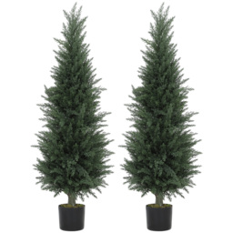 HOMCOM Set of 2 Decorative Artificial Plant, 120 cm Cypress Tree with 638 Leaves in Pot, UV-Resistant Plastic Fake Tree for Indoor Outdoor Home Office - thumbnail 1