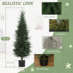 HOMCOM Set of 2 Decorative Artificial Plant, 120 cm Cypress Tree with 638 Leaves in Pot, UV-Resistant Plastic Fake Tree for Indoor Outdoor Home Office - thumbnail 4