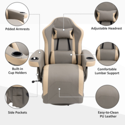 HOMCOM Manual Recliner Chair Armchair PU Leather Lounge Chair w/ Adjustable Leg Rest, 135° Reclining Function, 360° Swivel, Grey - thumbnail 6
