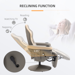 HOMCOM Manual Recliner Chair Armchair PU Leather Lounge Chair w/ Adjustable Leg Rest, 135° Reclining Function, 360° Swivel, Grey - thumbnail 4