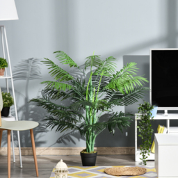 Outsunny Artificial Palm Tree, 125cm/4FT, Decorative Fake Plant with 18 Leaves, Nursery Pot, Plastic for Indoor Outdoor, Green - Aosom UK - thumbnail 2