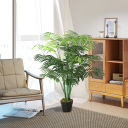 Outsunny Artificial Palm Tree, 125cm/4FT, Decorative Fake Plant with 18 Leaves, Nursery Pot, Plastic for Indoor Outdoor, Green - Aosom UK - thumbnail 7