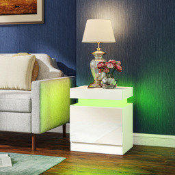 HOMCOM White Bedside Table with LED Light, High Gloss Front Nightstand with 2 Drawers, for Living Room, Bedroom, Set of 2 - thumbnail 9