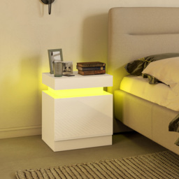 HOMCOM White Bedside Table with LED Light, High Gloss Front Nightstand with 2 Drawers, for Living Room, Bedroom, Set of 2 - thumbnail 8