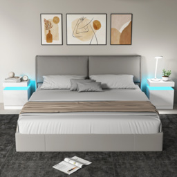 HOMCOM White Bedside Table with LED Light, High Gloss Front Nightstand with 2 Drawers, for Living Room, Bedroom, Set of 2 - thumbnail 2
