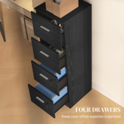 HOMCOM Filing Cabinet with 4 Drawers for Home Office, Tall File Storage Cabinet with Lock, Adjustable Hanging Bar for A4 and Letter Size, Black - Aosom UK - thumbnail 4