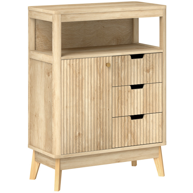 HOMCOM Small Sideboard with Drawers and Adjustable Shelf - Nature Wood Finish - image 1