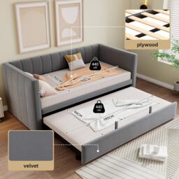 Space-Saving Daybed with Pull-Out Trundle, Ideal Bed Frame for Studios or Multi‑Purpose Guest-Spaces, 200L x 140W x 100H cm, Grey - Aosom UK - thumbnail 5