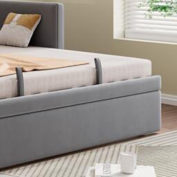 Space-Saving Daybed with Pull-Out Trundle, Ideal Bed Frame for Studios or Multi‑Purpose Guest-Spaces, 200L x 140W x 100H cm, Grey - Aosom UK - thumbnail 8