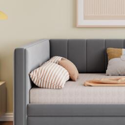 Space-Saving Daybed with Pull-Out Trundle, Ideal Bed Frame for Studios or Multi‑Purpose Guest-Spaces, 200L x 140W x 100H cm, Grey - Aosom UK - thumbnail 7