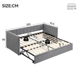 Space-Saving Daybed with Pull-Out Trundle, Ideal Bed Frame for Studios or Multi‑Purpose Guest-Spaces, 200L x 140W x 100H cm, Grey - Aosom UK - thumbnail 3