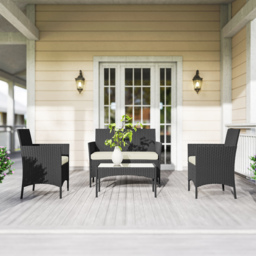 Outsunny 4 Piece Rattan Garden Furniture Sofa Set with Loveseat, Armchairs, Glass-Top Coffee Table and Cushions, Cream White - thumbnail 9