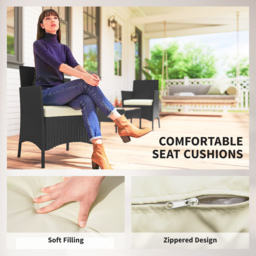 Outsunny 4 Piece Rattan Garden Furniture Sofa Set with Loveseat, Armchairs, Glass-Top Coffee Table and Cushions, Cream White - thumbnail 6