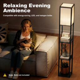 HOMCOM Floor Lamp with Shelves, 3 Layer Column Modern Standing Lamp for Living Room, Bedroom, Office, Bulb not Included, Black - thumbnail 6