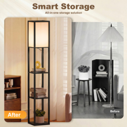HOMCOM Floor Lamp with Shelves, 3 Layer Column Modern Standing Lamp for Living Room, Bedroom, Office, Bulb not Included, Black - thumbnail 5