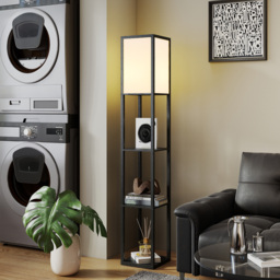 HOMCOM Floor Lamp with Shelves, 3 Layer Column Modern Standing Lamp for Living Room, Bedroom, Office, Bulb not Included, Black - thumbnail 9