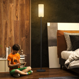 HOMCOM Floor Lamp for Living Room, Modern Standing Lamp with Linen Shade & Foot Switch, Minimalist Tall Pole Lampshade for Bedroom, Office, White - thumbnail 2