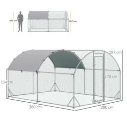PawHut Walk In Chicken Run Galvanized Chicken Coop Hen Poultry House Cage Rabbit Hutch Pet Playpen Backyard with Water-Resist Cover, 2.8 x 3.8 x 2m - thumbnail 3