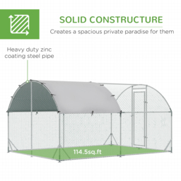 PawHut Walk In Chicken Run Galvanized Chicken Coop Hen Poultry House Cage Rabbit Hutch Pet Playpen Backyard with Water-Resist Cover, 2.8 x 3.8 x 2m - thumbnail 6