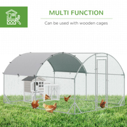 PawHut Walk In Chicken Run Galvanized Chicken Coop Hen Poultry House Cage Rabbit Hutch Pet Playpen Backyard with Water-Resist Cover, 2.8 x 3.8 x 2m - thumbnail 5