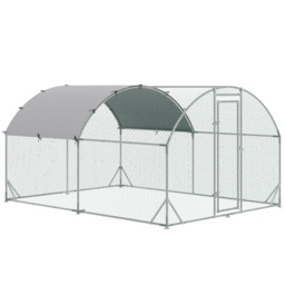 PawHut Walk In Chicken Run Galvanized Chicken Coop Hen Poultry House Cage Rabbit Hutch Pet Playpen Backyard with Water-Resist Cover, 2.8 x 3.8 x 2m - thumbnail 1