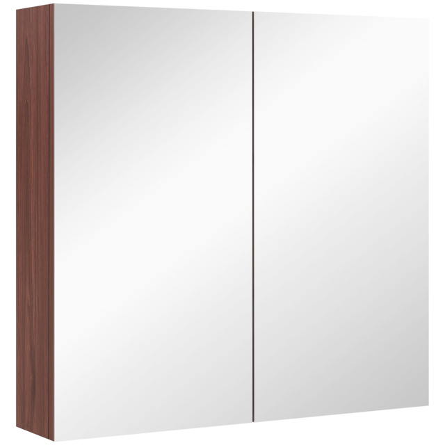 Kleankin Wall Mounted Glass Bathroom Mirror Cabinet with Storage Shelf, Light Walnut Finish, 63W x 60H x 13.5T cm - Aosom UK - image 1