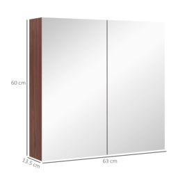 Kleankin Wall Mounted Glass Bathroom Mirror Cabinet with Storage Shelf, Light Walnut Finish, 63W x 60H x 13.5T cm - Aosom UK - thumbnail 3