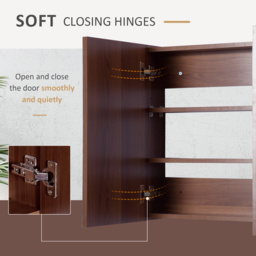 Kleankin Wall Mounted Glass Bathroom Mirror Cabinet with Storage Shelf, Light Walnut Finish, 63W x 60H x 13.5T cm - Aosom UK - thumbnail 7