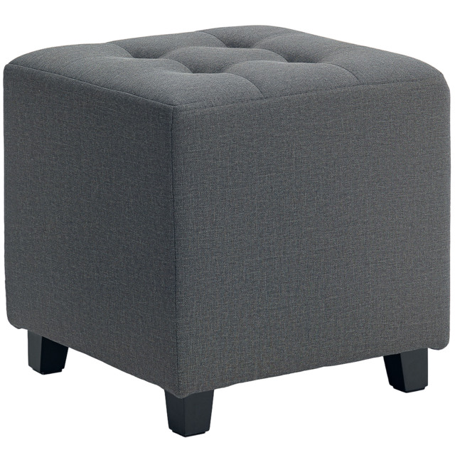 HOMCOM Square Footstool, Linen Fabric Footrest Foot Stool with Rubber Wood Legs and Padded Seat for Living Room, Entryway, 35 x 35 x 35cm, Grey - image 1