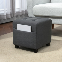HOMCOM Square Footstool, Linen Fabric Footrest Foot Stool with Rubber Wood Legs and Padded Seat for Living Room, Entryway, 35 x 35 x 35cm, Grey - thumbnail 2