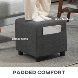 HOMCOM Square Footstool, Linen Fabric Footrest Foot Stool with Rubber Wood Legs and Padded Seat for Living Room, Entryway, 35 x 35 x 35cm, Grey - thumbnail 6